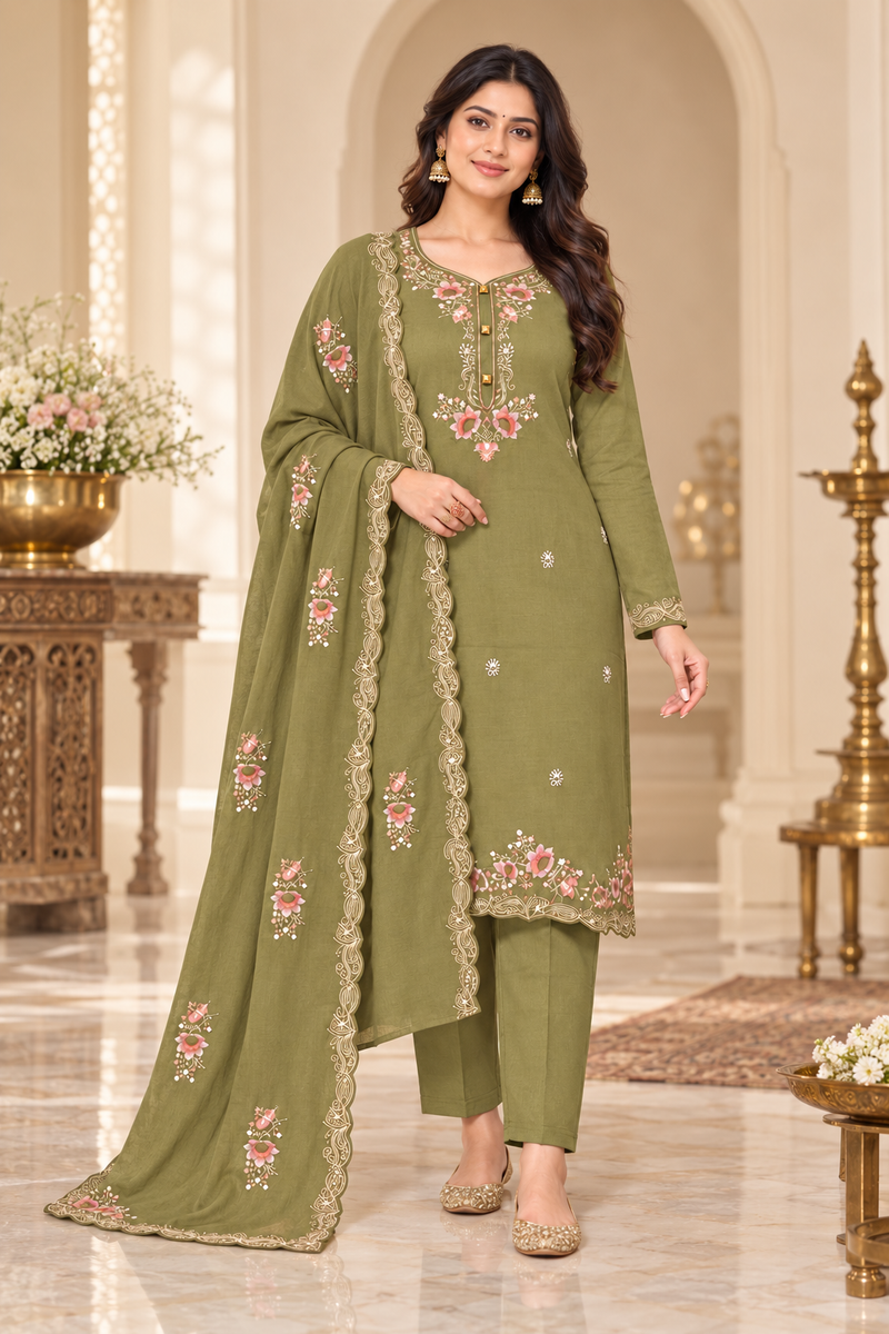 Embroidered Kurta Pant Dupatta Set