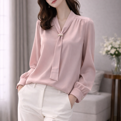 Elegant Tie-Neck Satin Blouse