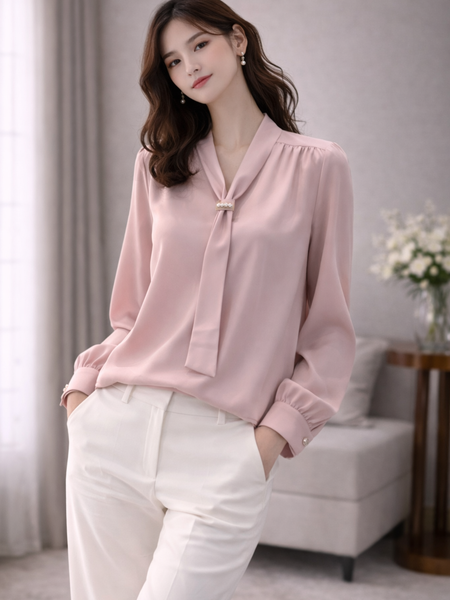 Elegant Tie-Neck Satin Blouse