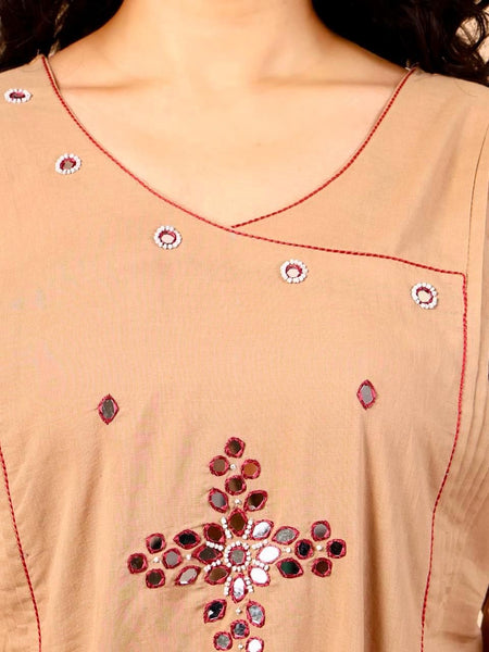 Beige Floral Printed Cotton Suit Set with Dupatta for Women | Elegant Everyday Ethnic Wear