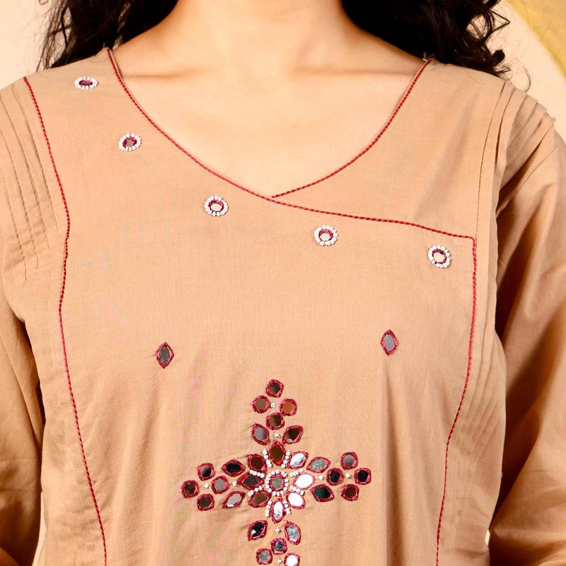Beige Floral Printed Cotton Suit Set with Dupatta for Women | Elegant Everyday Ethnic Wear