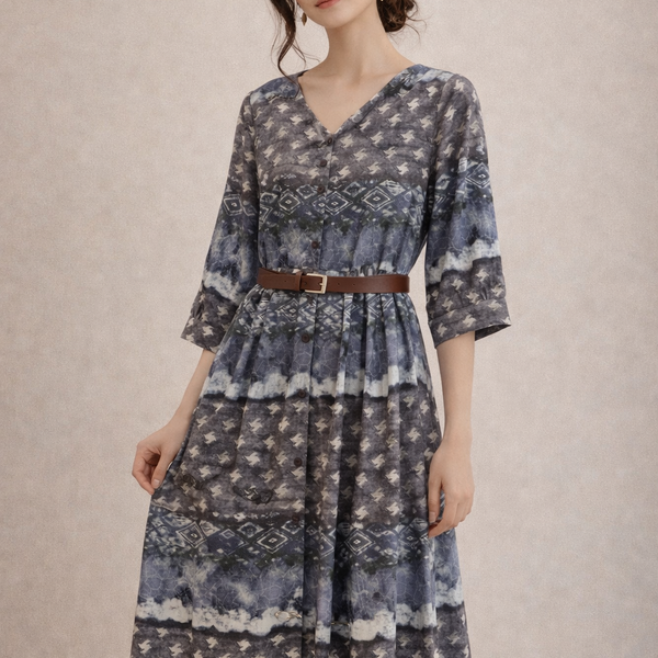 Midnight Mist Printed Midi Dress