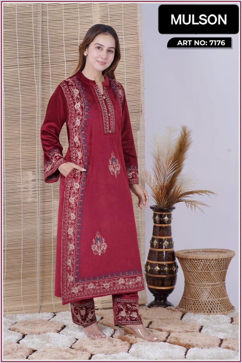 Indulge in timeless elegance with our premium velvet suit set, designed to make a lasting style statement. The rich velvet fabric offers a luxurious drape and royal sheen, making it a perfect choice for festive celebrations, winter weddings, and special o