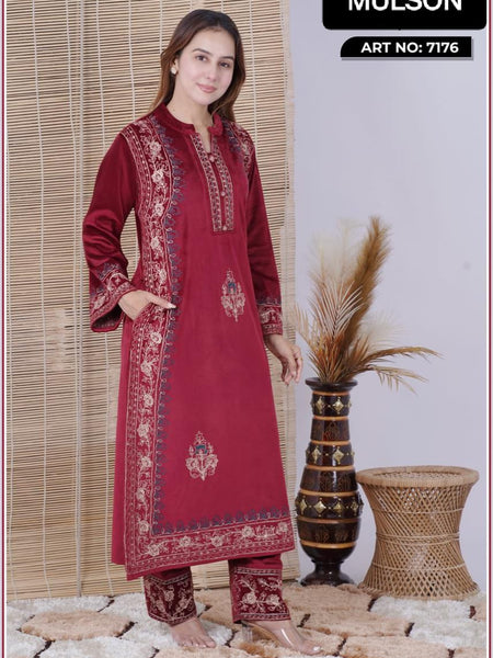 Indulge in timeless elegance with our premium velvet suit set, designed to make a lasting style statement. The rich velvet fabric offers a luxurious drape and royal sheen, making it a perfect choice for festive celebrations, winter weddings, and special o