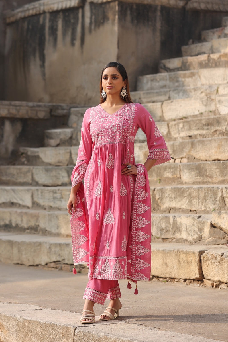 Elegant Cotton Kurta Set with Handcrafted Embroidery