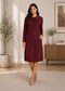 Burgundy Textured Knit Collared Midi Dress with Pockets