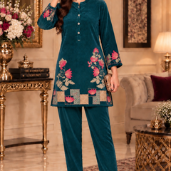 Embroidered Corduroy Velvet Co-ord Set for Women