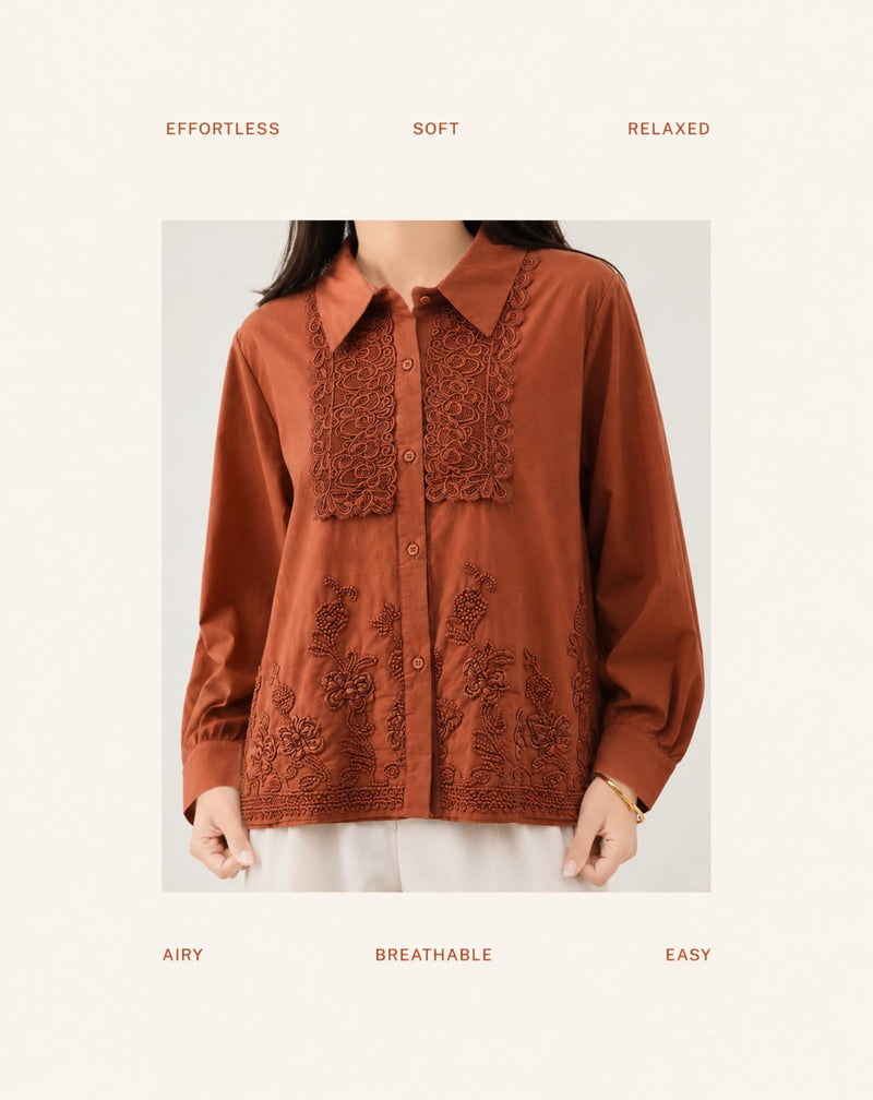 Women’s Premium Embroidered Cotton Shirt | Full Sleeve Formal & Casual Button-Down Top