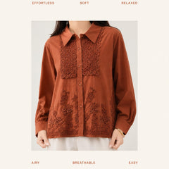 Women’s Premium Embroidered Cotton Shirt | Full Sleeve Formal & Casual Button-Down Top