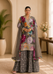 Women’s Grey Floral Printed Kurta with Embellished Sharara & Net Dupatta | Designer Festive Ethnic Suit Set