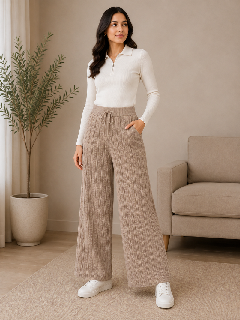 Women’s Cable Knit Wide-Leg Winter Lower | Premium Knitted Warm Pants