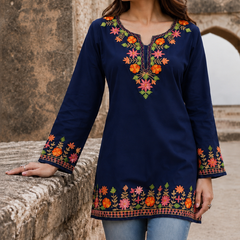 Mehendi Green Floral Embroidered Short Kurti for Women