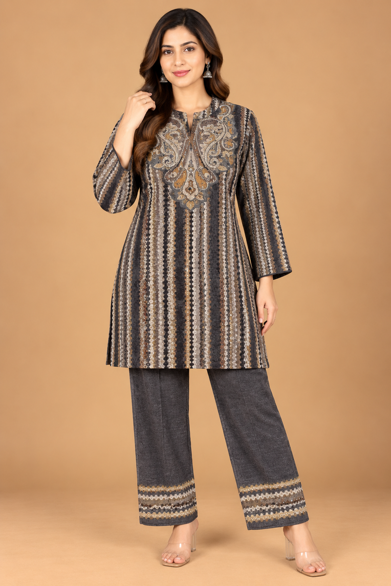 Karachi Wool Paisley Printed Winter Co-ord Set
