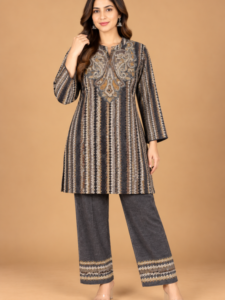 Karachi Wool Paisley Printed Winter Co-ord Set