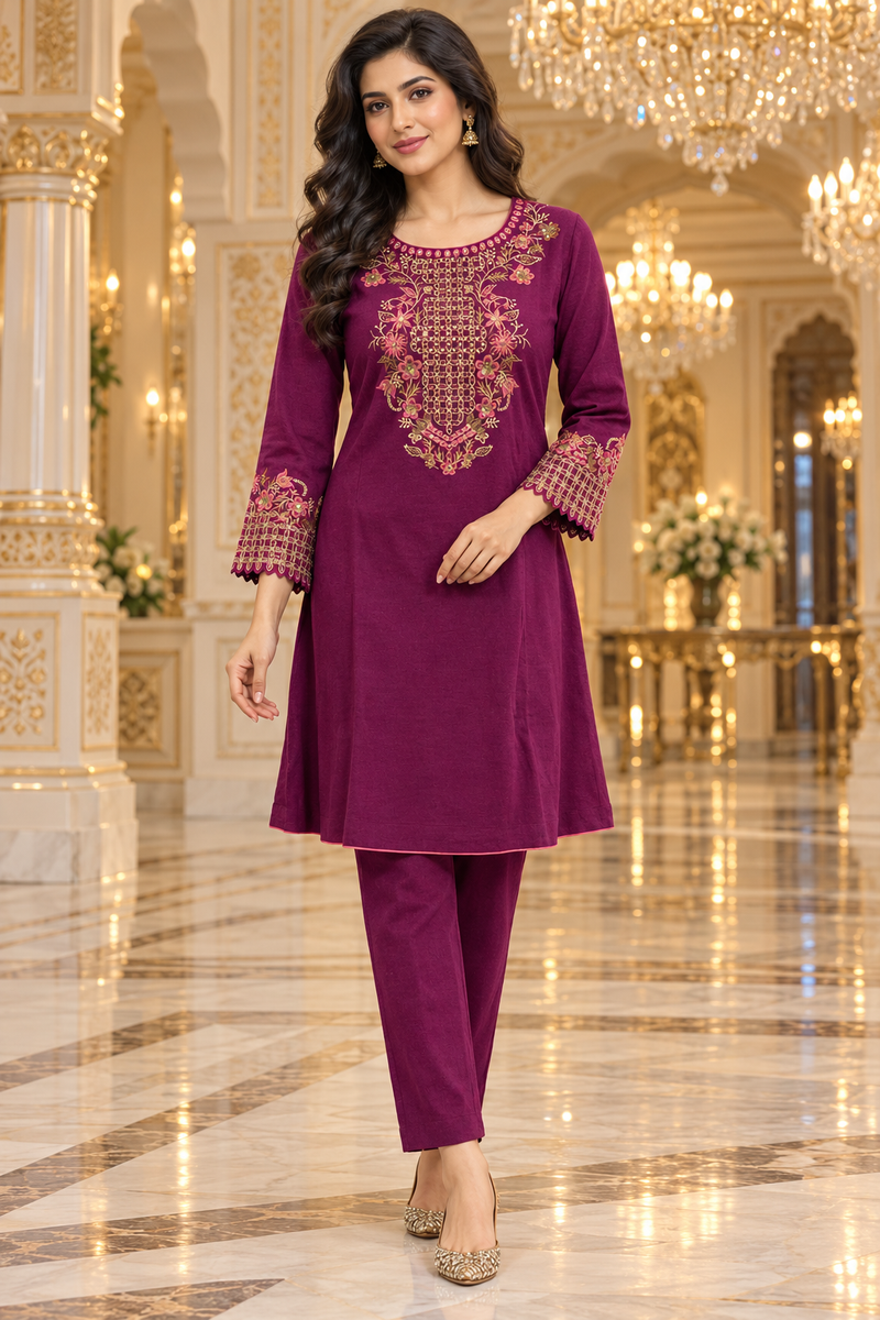 Elegant Floral Embroidered Kurta Pant Set for Women