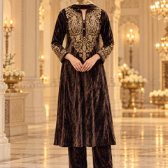 Velvet Zari Embroidered A-Line Suit Set