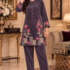 Embroidered Corduroy Velvet Co-ord Set for Women