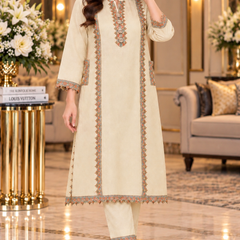 Ivory Kashmiri Embroidered Pheran Co-ord Set