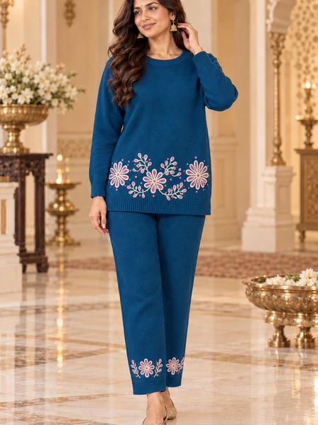 Floral Embroidered Knitted Winter Co-ord Set