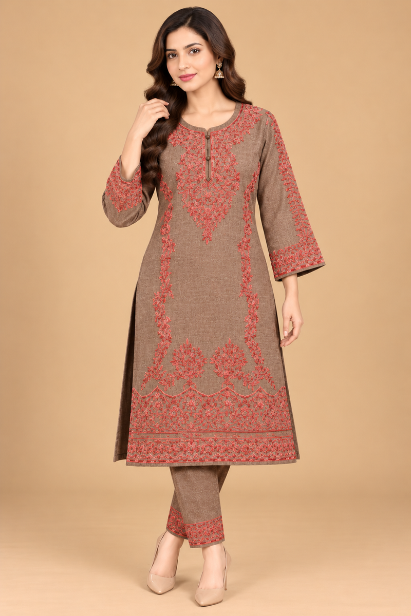 Cotrise Embroidered Winter Kurta Pant Set