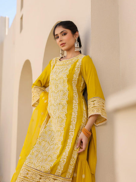 Lavender or Yellow Noor Embroidered Suit Set