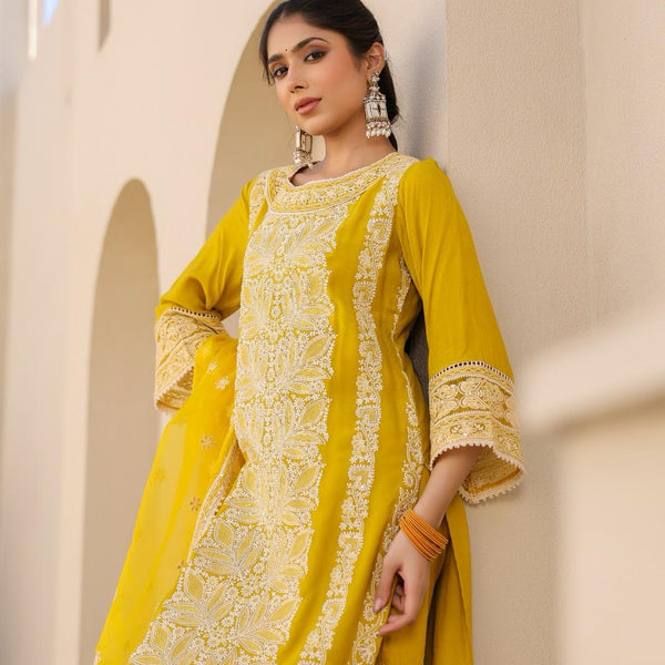 Lavender or Yellow Noor Embroidered Suit Set