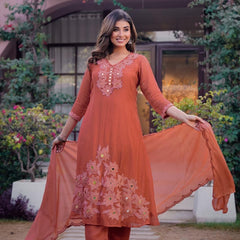 Premium Mul Chanderi Appliqué & Mirror Work Kurta Set with Dupatta