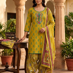 Women’s Mustard Yellow Printed Kurta Patiala Set with Dupatta | Traditional Ethnic Suit for Women
