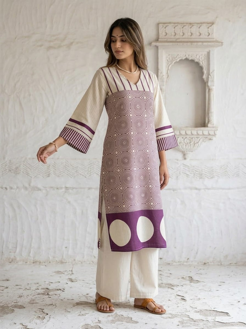 Mulson Ivory Plum Geometric Suit Set