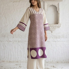 Mulson Ivory Plum Geometric Suit Set
