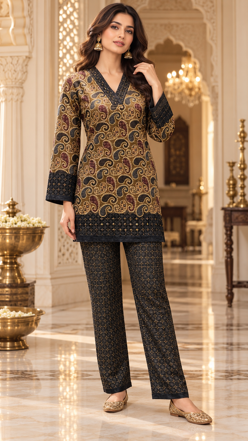 Karachi Wool Paisley Print Winter Co-ord Set