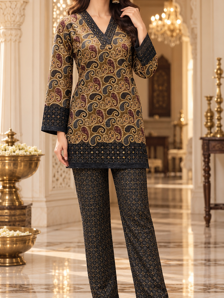 Karachi Wool Paisley Print Winter Co-ord Set