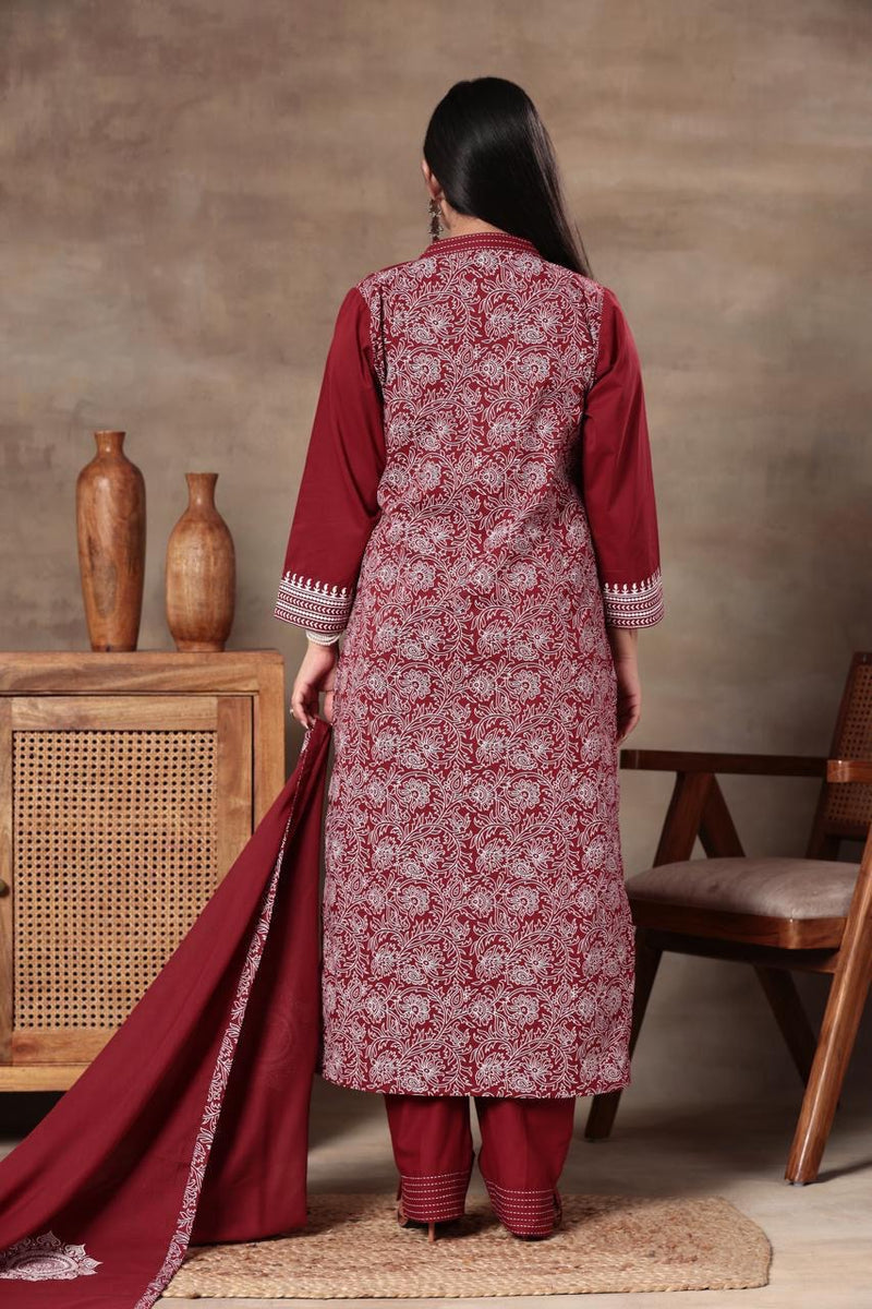 Crimson Heritage Printed Kurta Set with Dupatta