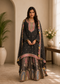Women’s Charcoal Grey Embroidered Kurta with Printed Sharara & Dupatta | Designer Festive Ethnic Suit Set