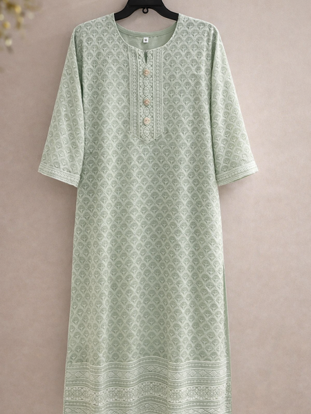 Elegant Printed Straight Kurta with Intricate Neck Detailing for Women | Casual & Daily Wear