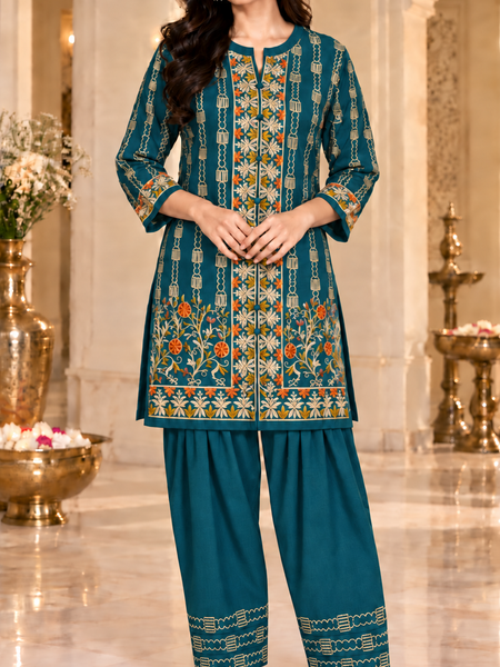 Embroidered Kurta & Farshi Salwar Co-ord Set for Women