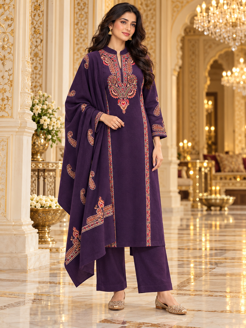 Paisley Embroidered Kurta Pant Dupatta chogha Set for Women