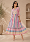 Women’s Pastel Multicolor Printed Tiered Maxi Dress | Boho Flared Cotton Dress with Ruffle Sleeves