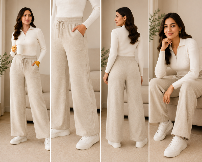 Women’s Premium Knitted Winter Wide-Leg Lowers with Pockets