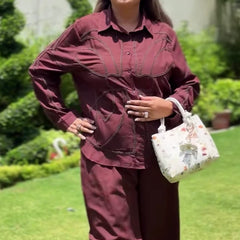 Mulson Signature Stitch Co-Ord Set for Women | Premium Cotton Co-Ord Set with Wide-Leg Pants