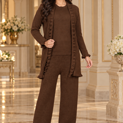Ruffle Detail 3-Piece Knitted Winter Co-ord Set for Women