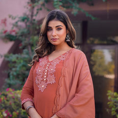 Premium Mul Chanderi Appliqué & Mirror Work Kurta Set with Dupatta