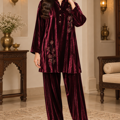 Embroidered Velvet Farshi Co-ord Set
