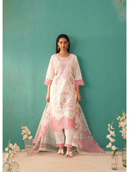 Mulson white Cotton Suit Set with Dupatta