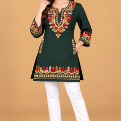 Multicolour Floral Embroidered Short Kurti for Women