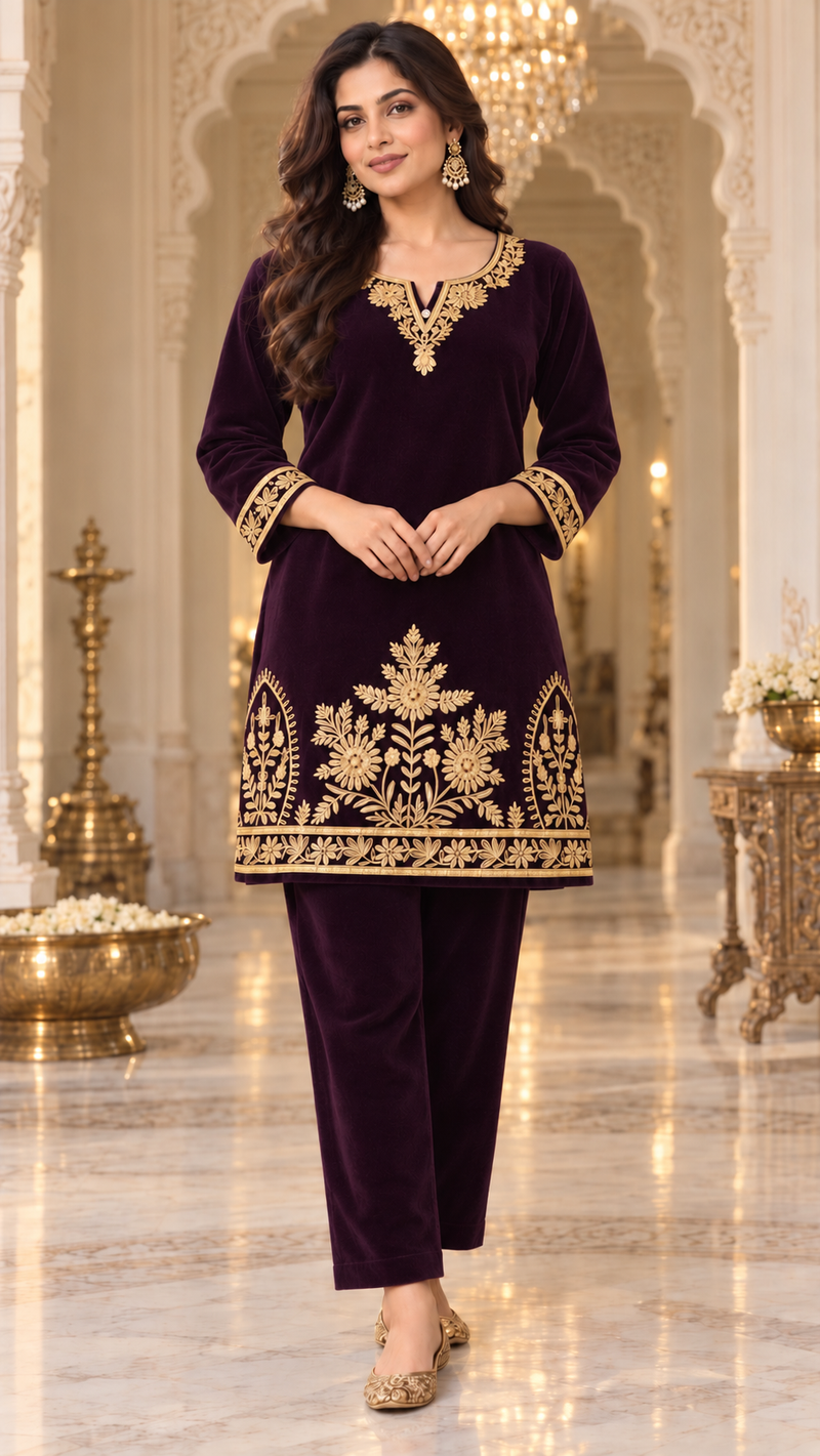 Zari Embroidered Velvet Co-ord Set