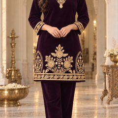 Zari Embroidered Velvet Co-ord Set
