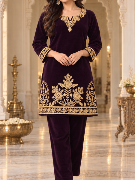 Zari Embroidered Velvet Co-ord Set