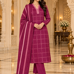 Checkered Winter Suit Set with Dupatta