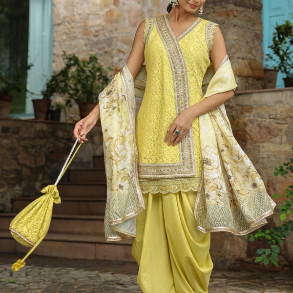 Yellow Embroidered Patiala Suit Set